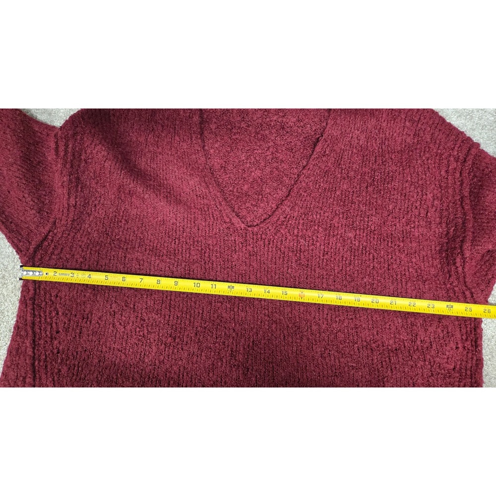 Free People Alpaca Blend Oversized V-Neck Knit Sweater Burgundy Womens Size M - Picture 5 of 8